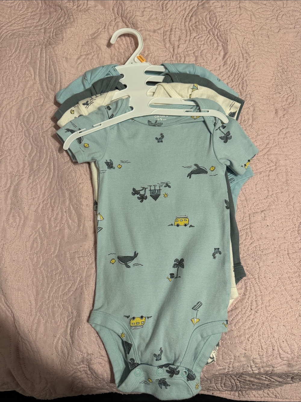 Carter's Light Blue Short-Sleeve One-Piece with Travel & Sea Prints